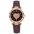 Orologio al quarzo viola scuro con quadrante a cuore oro rosa e dettagli in cristallo - Viola