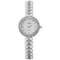 Elegant women's pearl chain watch with a sparkling crystal bezel and mop dial style - Silver