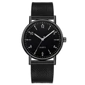 Reloj de cuarzo luminoso para mujer con correa milanesa negra y números arábigos - Negro