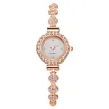 Elegant rose gold women watch with rhinestone bezel and decorative charm bracelet strap - Rose Gold