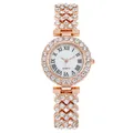 Reloj de cuarzo elegante para mujer en oro rosa con cristales y números romanos - Rosa oro