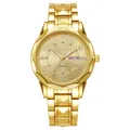 Men's gold-plated stainless steel quartz watch with calendar display and luminous hands - Gold