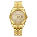 Classic gold stainless steel quartz watch with fluted bezel and rhinestone hour markers - Gold Brushed Dial (Small) / Gold Women's
