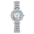 Reloj de cuarzo plateado para mujer con pedrería brillante y esfera blanca romana - Plateado