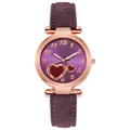 Elegant purple suede strap watch with rose gold case and heart design on the dial - Purple