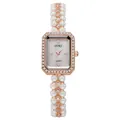 Elegant vintage pearl chain watch for women with rectangular rose gold case and rhinestones - Rose Gold