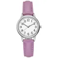 Elegante Damen Quarzuhr mit lila Lederarmband und weißem Zifferblatt mit Zahlen - Lila