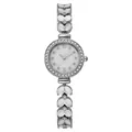 Women's silver mermaid quartz watch with rhinestone bezel and leaf-link enamel strap - White