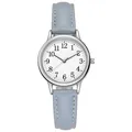 Orologio al quarzo da donna con cassa argento, quadrante bianco e cinturino in pelle grigio-blu - Celeste