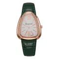 Dettaglio orologio a testa di serpente oro rosa con cristalli e cinturino in pelle verde - Verde