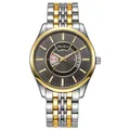 Dettaglio del doppio display del calendario su un orologio business bicolore in acciaio - Bicolore (Oro e Argento)