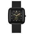 Square black quartz watch with silicone strap and elegant gold dial accents for women - Black