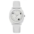 Detalle de reloj de cuarzo cuadrado blanco con números en relieve y correa silicona - Blanco