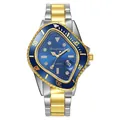 Men's hip hop quartz watch featuring a distorted asymmetric case and two-tone metal band - Two-tone Gold Blue Dial