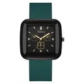 Detail of square quartz watch with dark green silicone strap and crystal accents - Green