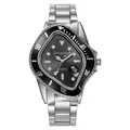 Detailed macro view of the irregular triangular quartz watch with silver steel strap - Silver Black
