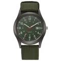 Detail of military quartz watch with green nylon strap and 24-hour calendar dial - Green