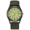 Army green quartz watch with canvas strap and date display on a military dial - Fluorescent Green