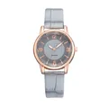 Elegant ladies quartz watch with grey leather band and rose gold metal case - Blue