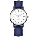 Detailed view of luminous hands on quartz watch with blue leather strap and white dial - Gunmetal White Dial Blue Strap