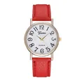 Fashion Geneva ladies watch with red leather strap and shell texture dial in rose gold case - Red