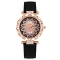 Orologio al quarzo da donna oro rosa con lunetta in strass e cinturino in pelle nera - Nero