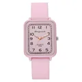 Minimalist pink square quartz watch with a matching pink silicone strap and black numerals - Pink