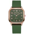 Detail van vierkant quartzhorloge met donkergroene wijzerplaat en roségouden indexen - Groen