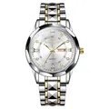 Reloj de cuarzo para hombre con correa bicolor, doble calendario y esfera de pedrería - Blanco