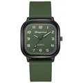 Détail de la montre à quartz carrée vert olive avec cadran gaufré et bracelet en silicone - Vert