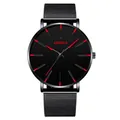 Geneva quartz watch with black mesh strap and striking red indices and hands - Red Font + Black Strap