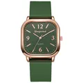 Close-up of square green quartz watch with rose gold case and green silicone strap - Green