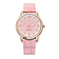 Elegant women's quartz watch with pink leather strap and rose gold alloy case - Pink