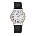 Geneva women watch with black leather strap and white marble dial with gold case - Black
