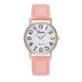 Women's fashion watch with pink leather strap and golden case featuring Geneva dial - Pink
