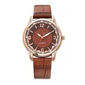 Elegant women's quartz watch with a brown dial, rose gold case, and leather strap - Coffee