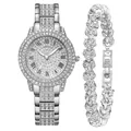 Lujoso set de reloj de cuarzo plateado y pulsera de corazón con pedrería brillante - Juego A1 Plateado (Reloj+Pulsera de Corazón)
