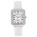 Square silver watch with white embossed strap and Arabic numerals for women - White