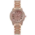 Elegant roségoud dameshorloge met kwartsuurwerk, volledige diamantzetting en Romeinse cijfers - Roségoud