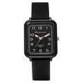 Square quartz watch featuring a black silicone strap and rose gold hands in matte finish - Black
