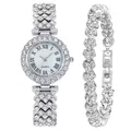 Set orologio al quarzo da donna e bracciale a cuore con strass lucidi su sfondo bianco - Set Orologio E Bracciale a Cuore / Argento (Senza Scatola)