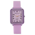 Square quartz watch with light purple silicone strap and purple square case for women - Purple