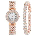 Set orologio donna oro rosa con strass, numeri romani e braccialetto coordinato - Set Orologio E Bracciale a Cuore / Oro Rosa (Senza Scatola)