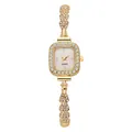 Montre à quartz carrée dorée pour femme ornée de strass brillants et cadran rose - Or