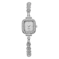 Détail de la montre à quartz carrée argentée avec lunette en cristal et bracelet fin - Argent