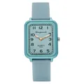 Square quartz watch with light blue silicone strap and numerals on a minimalist dial - Teal