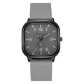 Macro shot of square case quartz watch with grey matte dial and soft silicone strap - Gray