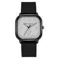 Men's square quartz watch with black silicone strap and textured silver dial face - White Face Black Strap