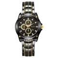 Reloj de cuarzo clásico negro y dorado para hombre con esfera de tres ojos y acero - Mujer Bicolor Caja Oro Esfera Negra