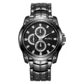 Reloj de cuarzo clásico para hombre con correa de acero y esfera negra de tres ojos - Correa Negra de Hombre Esfera Negra